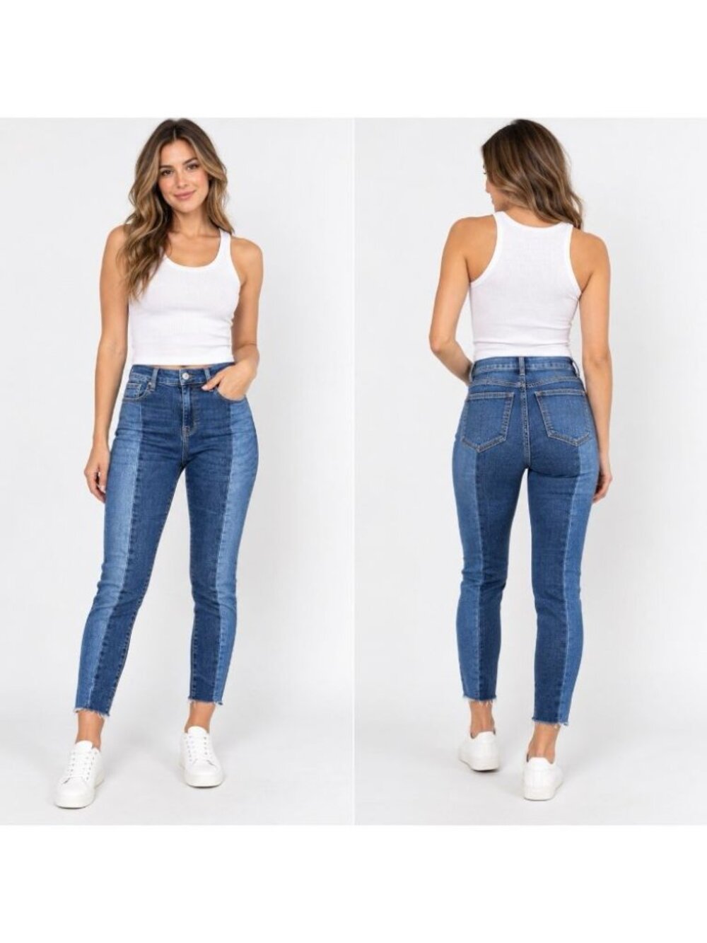 PacSun Jeans 25 High Rise Jegging Two Tone Raw Hem Ankle Stretch Denim NWT